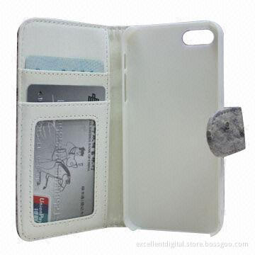 Hot selling PU leather flip wallet style phone case for iPhone 5, ostrich pattern